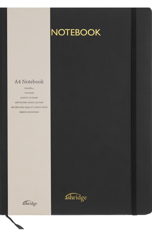 Z Ashridge A4 PU Rainbow Edge Lined Notebook Black  